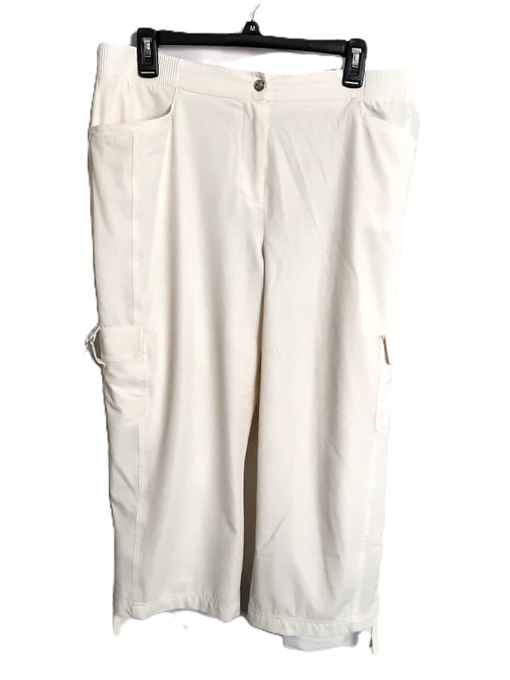 Zenergy by Chicos Size 2 Knee Pants Pockets Zip/Buton Cream/White Easy Care